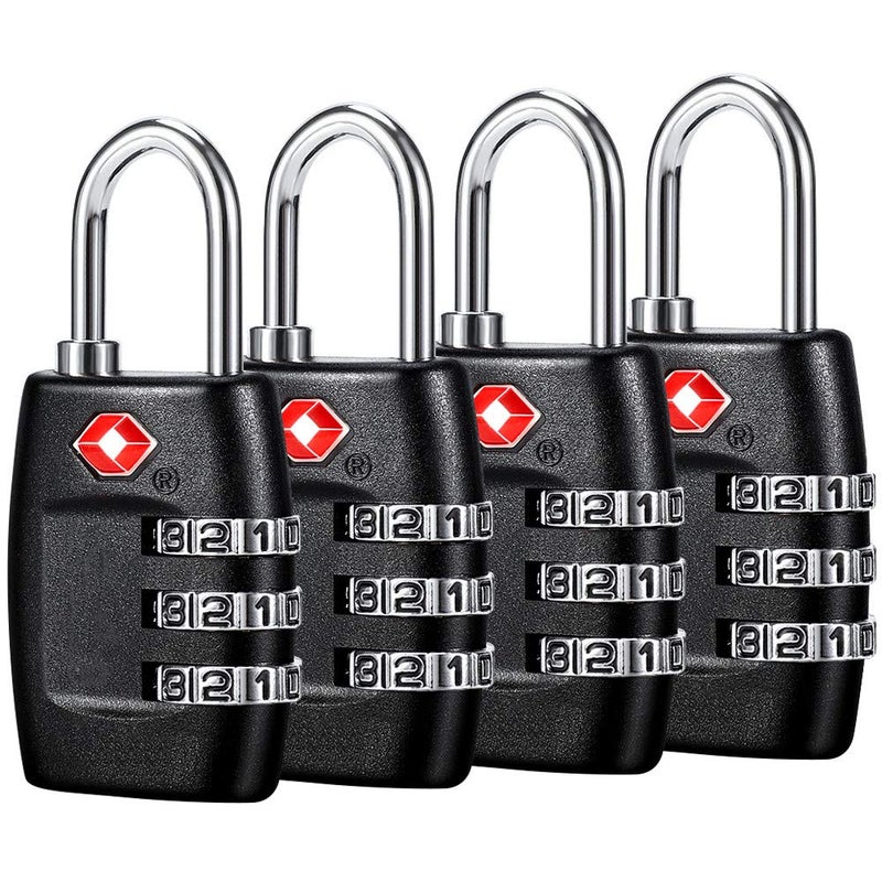Cluckyu TSA Luggage Locks (4Pack) - 3 Digit Combination Padlocks - Approved Travel Lock for Suitcases & Baggage (Black) - Image 1